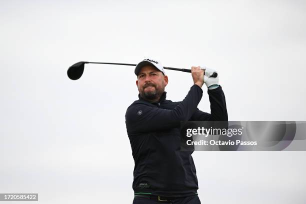 David Howell of England tees off on the 12th hole during Day Two of the Alfred Dunhill Links Championship at the Old Course St. Andrews on October...