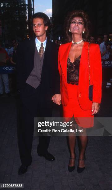 Italian film director Edoardo Ponti and his mother, actress Sophia Loren, attend a screening of 'El Cid' at the Joseph Papp Public Theater, New York,...