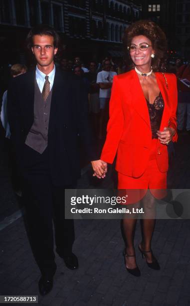 Italian film director Edoardo Ponti and his mother, actress Sophia Loren, attend a screening of 'El Cid' at the Joseph Papp Public Theater, New York,...