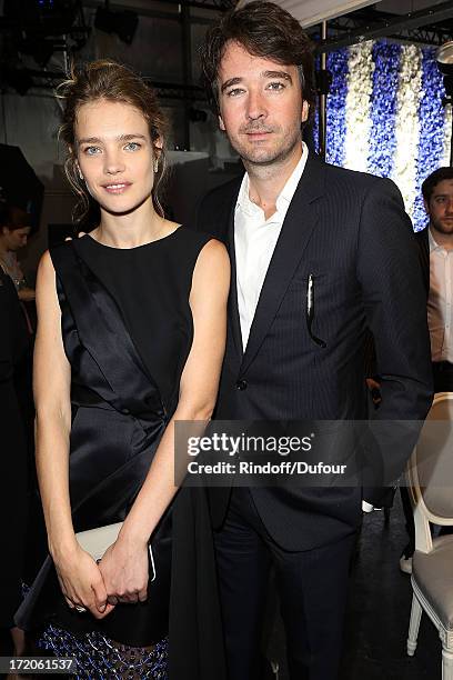 Natalia Vodianova and Antoine Arnault attend in backstage after the Christian Dior show as part of Paris Fashion Week Haute Couture Fall/Winter...