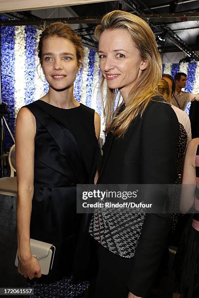 Natalia Vodianova and Delphine Arnault attend in backstage after the Christian Dior show as part of Paris Fashion Week Haute Couture Fall/Winter...