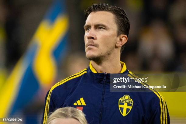 Sweden's Kristoffer Olsson during the international friendly match between Sweden and Moldova at Friends Arena on October 12, 2023 in Stockholm,...