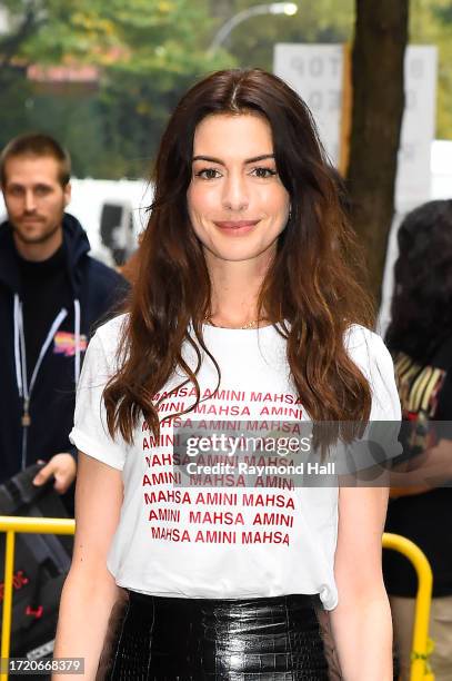 Anne Hathaway is seen outside "ABC Studio" on October 06, 2023 in New York City.