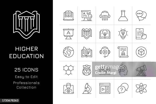 higher education icon set - continuing education icon stock illustrations
