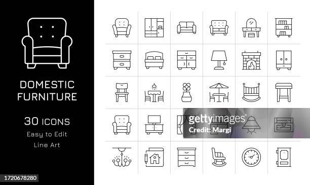 furniture icon set - chandelier icon stock illustrations