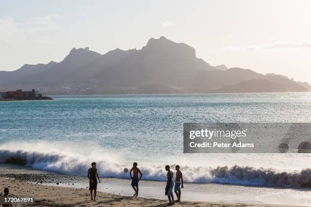 playing beach football, mindelo, sao vicente - mindelo stock-fotos und bilder