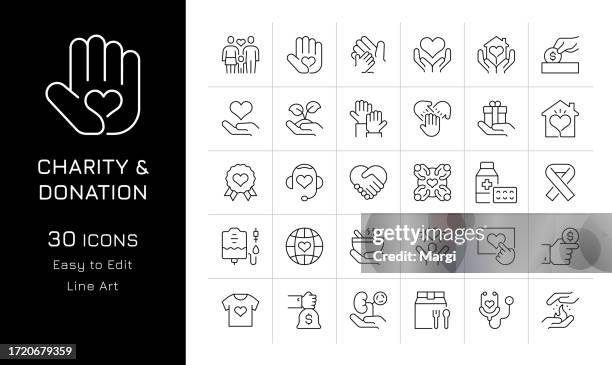 charity and donation icon set - volunteerism stock illustrations