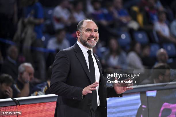 Head coach Chus Mateo of Real Madrid reacts during the Turkish Airlines EuroLeague week 2 basketball match between Anadolu Efes and Real Madrid at...