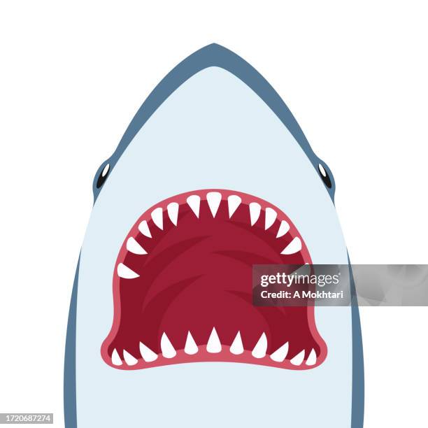 shark icon with wide open mouth. - shark illustration stock illustrations