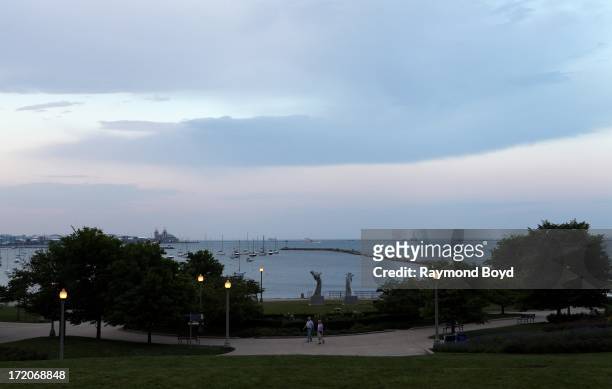 Partial view of Lake Michigan at dusk, as photographed from the Field Museum campus in Chicago, Illinois on JUNE 23, 2013.