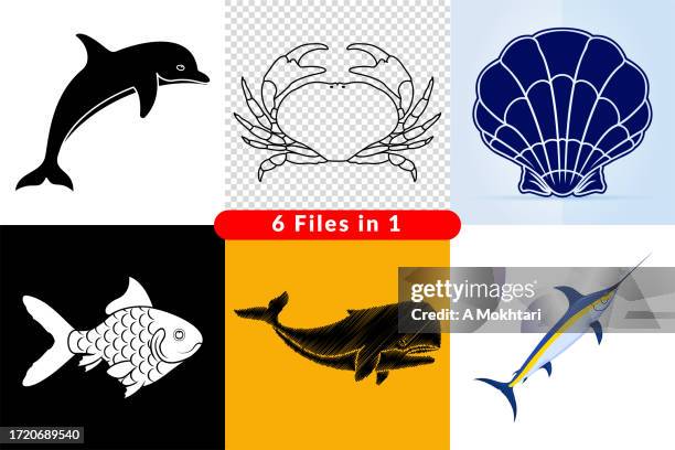 illustrations, cliparts, dessins animés et icônes de icône et illustration de poissons et de créatures aquatiques. - espadon saut