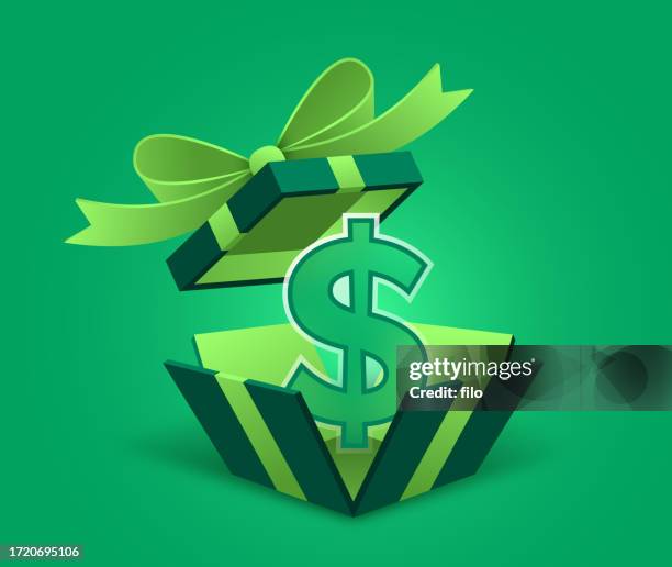 illustrazioni stock, clip art, cartoni animati e icone di tendenza di premio in denaro in dollari regalo regalo in contanti - incentivo