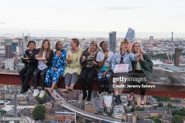 Londoners Dine 450Ft In The Sky At Deliveroo'S Eat Up Pop Up Restaurant, Recreating The Iconic Lunch Atop A Skyscraper Image As The Delivery Food...