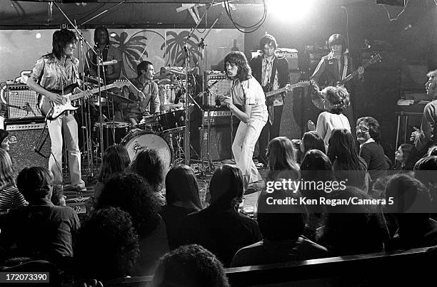 The Rolling Stones are photographed on stage at El Mocambo Tavern in March 1977 in Toronto, Ontario. CREDIT MUST READ: Ken Regan/Camera 5 via Contour...