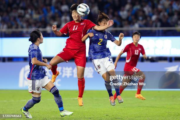 Kim Kyongyong of North Korea head shots during the 19th Asian Game Women's gold medal match between Japan and North Korea at Huanglong Sports Centre...