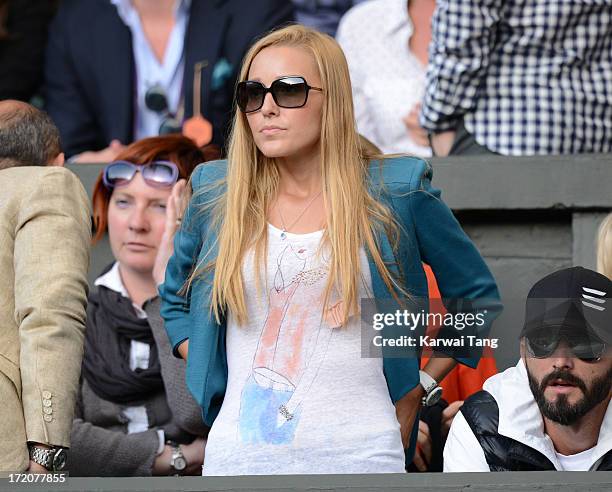 Jelena Ristic attends on Day 7 of the Wimbledon Lawn Tennis Championships at the All England Lawn Tennis and Croquet Club at Wimbledon on July 1,...