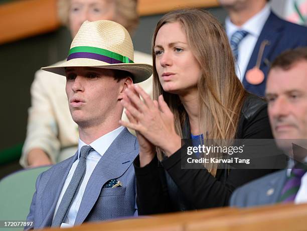 Eddie Redmayne and Hannah Bagshawe attend on Day 7 of the Wimbledon Lawn Tennis Championships at the All England Lawn Tennis and Croquet Club at...