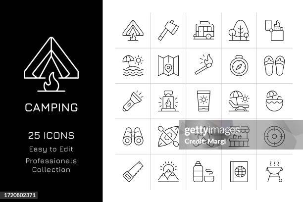 camping icon set - cigarette lighter stock illustrations
