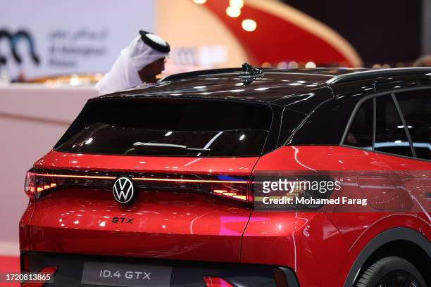 Volkswagen car is on display during the opening ceremony of the Geneva International Motor Show on October 6, 2023 in Doha, Qatar. The Geneva...