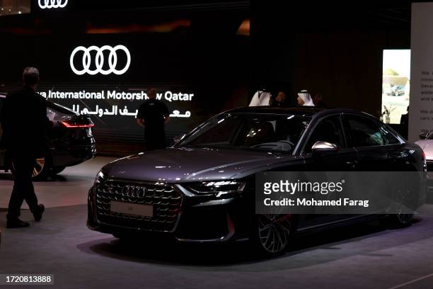 The Audi display during the opening ceremony of the Geneva International Motor Show on October 6, 2023 in Doha, Qatar. The Geneva International Motor...