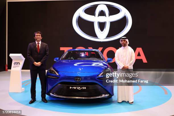 The Toyota display during the opening ceremony of the Geneva International Motor Show on October 6, 2023 in Doha, Qatar. The Geneva International...