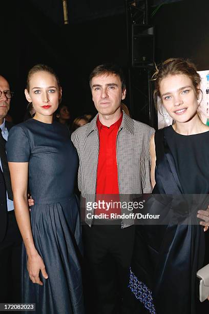 Actress Leelee Sobieski, fashion designer Raf Simons and Natalia Vodianova after Christian Dior show as part of Paris Fashion Week Haute-Couture...