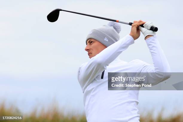 Matt Fitzpatrick of England tees off on the fourth hole during Day Two of the Alfred Dunhill Links Championship at Kingsbarns Golf Links on October...
