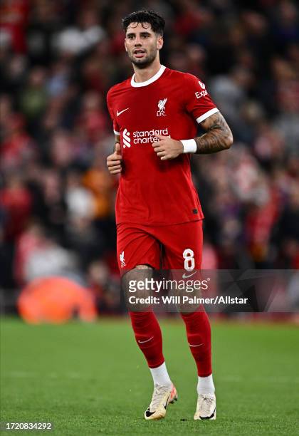 Dominik Szoboszlai of Liverpool running during the Carabao Cup Third Round match between Liverpool FC and Leicester City at Anfield on September 27,...