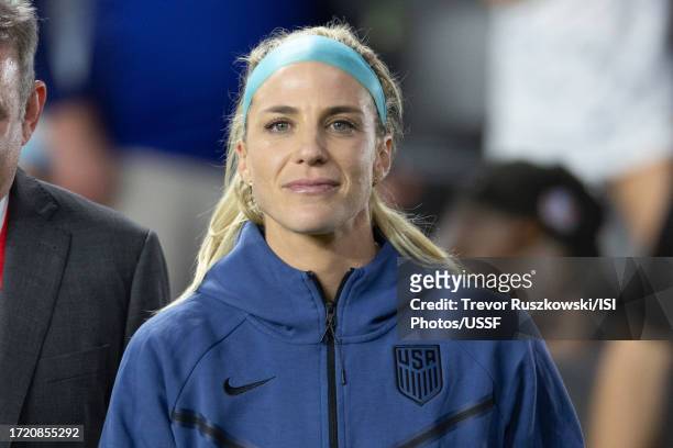 Julie Ertz of the United States looks on after the game against South Africa at TQL Stadium on September 21, 2023 in Cincinnati, Ohio.