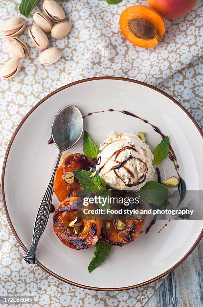 grilled apricots - balsamic vinegar stock pictures, royalty-free photos & images