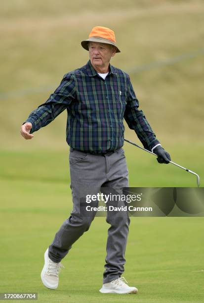 Bill Murray the American movie actor plays a shot on the ninth hole during Day Two of the Alfred Dunhill Links Championship on the Kingsbarns Links...