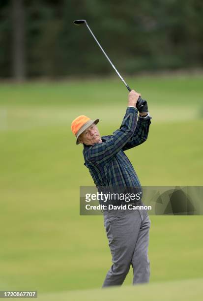 Bill Murray the American movie actor plays a shot on the ninth hole during Day Two of the Alfred Dunhill Links Championship on the Kingsbarns Links...