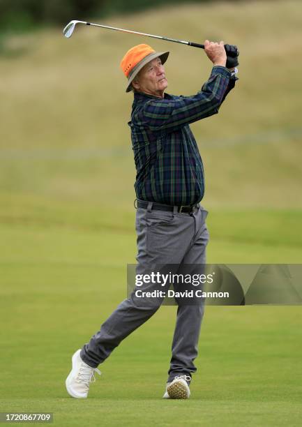 Bill Murray the American movie actor plays a shot on the ninth hole during Day Two of the Alfred Dunhill Links Championship on the Kingsbarns Links...