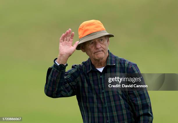 Bill Murray the American movie actor waits to play a shot on the seventh hole during Day Two of the Alfred Dunhill Links Championship on the...