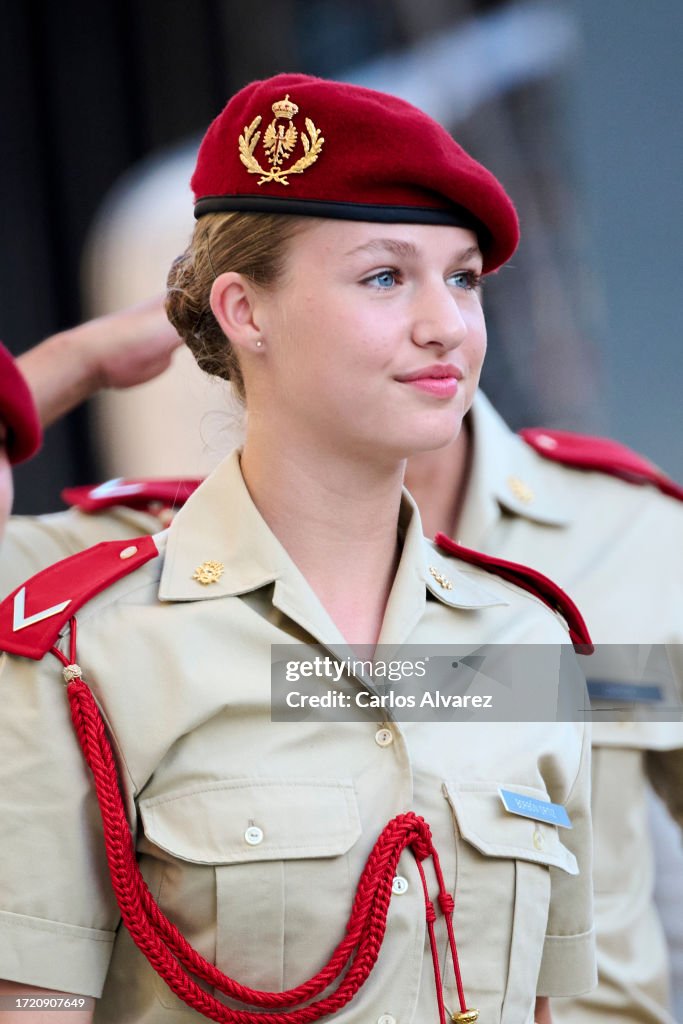 Princess Leonor Lays A Wreath Before The Statue Of The Virgin Of Pilar