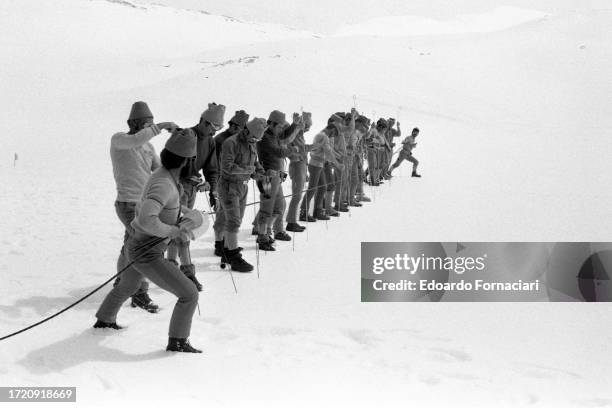 View of Italian security forces as they search at Lago della Duchessa in the Abruzzi Mountains, Rieti, Italy, April 19, 1978. Following the statement...