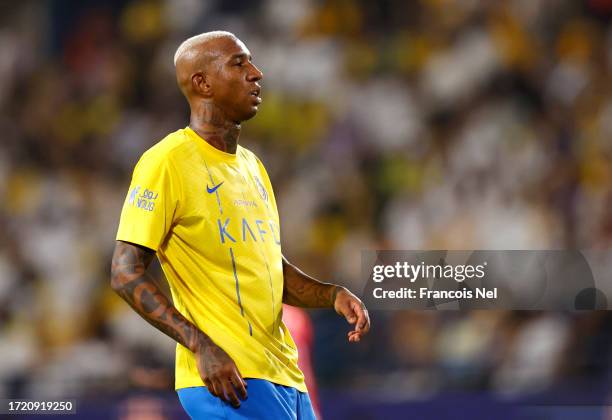 Talisca of Al-Nassr Club looks on during the Saudi Pro League match between Al-Nassr and Abha at King Saud University Stadium on October 06, 2023 in...