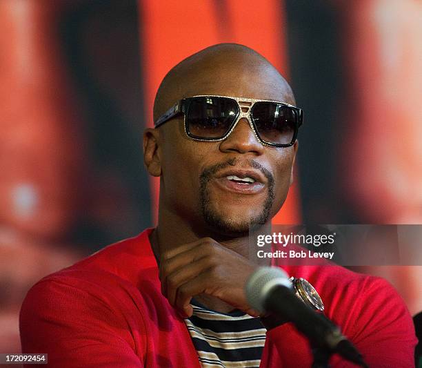 Floyd Mayweather speaks during a press conference to discuss his Super Welterweight World Championship fight against Canelo Alvarez July 1, 2013 at...