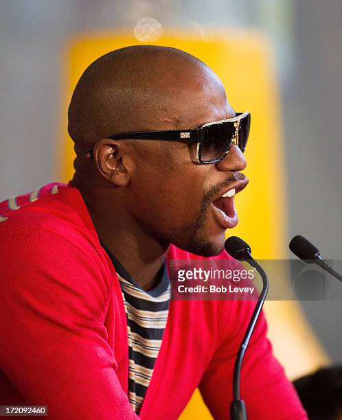 Floyd Mayweather speaks during a press conference to discuss his Super Welterweight World Championship fight against Canelo Alvarez July 1, 2013 at...