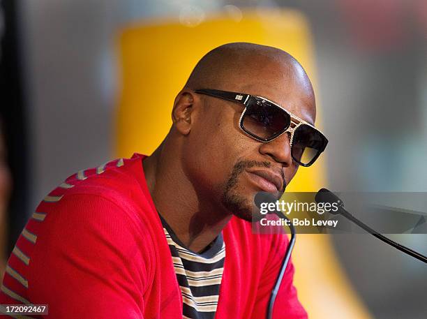 Floyd Mayweather speaks during a press conference to discuss his Super Welterweight World Championship fight against Canelo Alvarez July 1, 2013 at...