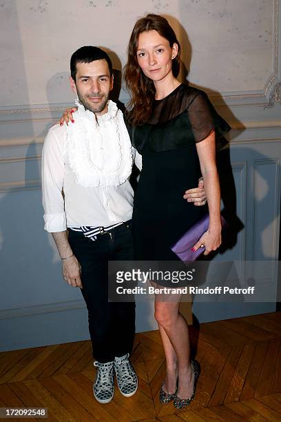 Audrey Marnay and Fashion Designer Alexis Mabille before his show as part of Paris Fashion Week Haute-Couture Fall/Winter 2013-2014 at on July 1,...