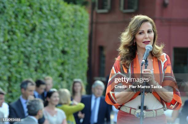 Daniela Santanche attends Italy's former Prime Minister Silvio Berlusconi and leader of People of freedom political party in front of Berlusconi...