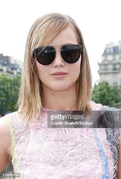 Actress Jennifer Lawrence arrives at the Christian Dior show as part of Paris Fashion Week Haute-Couture Fall/Winter 2013-2014 at on July 1, 2013 in...
