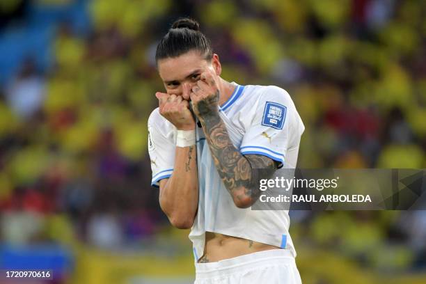 Uruguay's forward Darwin Nunez celebrates after scoring his team's second goal from the penalty spot during the 2026 FIFA World Cup South American...