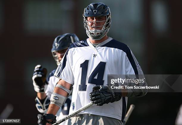 Drew Westervelt of the Chesapeake Bayhawks during Major League Lacrosse game action against the Hamilton Nationals on June 29, 2013 at Ron Joyce...