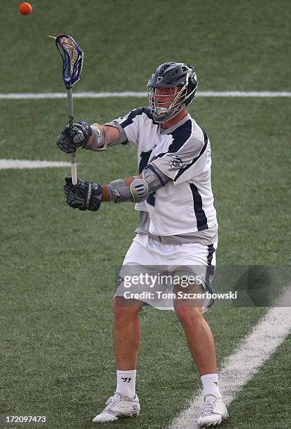 Drew Westervelt of the Chesapeake Bayhawks passes the ball during Major League Lacrosse game action against the Hamilton Nationals on June 29, 2013...