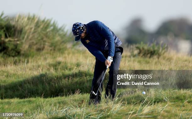 John Catlin of The United States plays his second shot on the second hole during Day Two of the Alfred Dunhill Links Championship on the Championship...