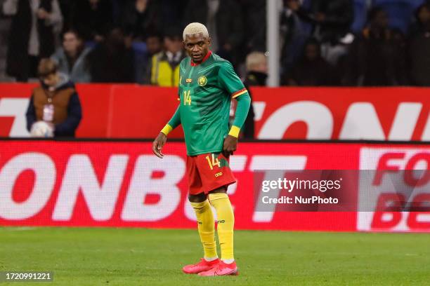 Olivier Ntcham of Cameroon looks on during the international friendly match between Russia and Cameroon on October 12, 2023 at Dynamo Central Stadium...