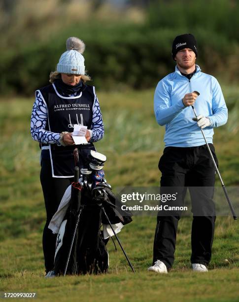 Laird Shepherd of Scotland plays his second shot on the second hole during Day Two of the Alfred Dunhill Links Championship on the Championship Links...