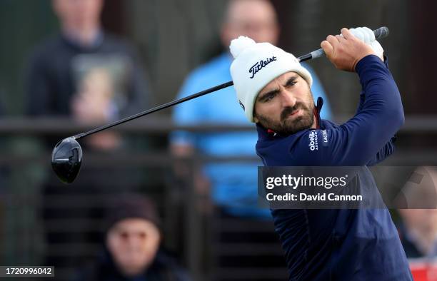 Antoine Rozner of France plays his tee shot on the first hole during Day Two of the Alfred Dunhill Links Championship on the Championship Links at...